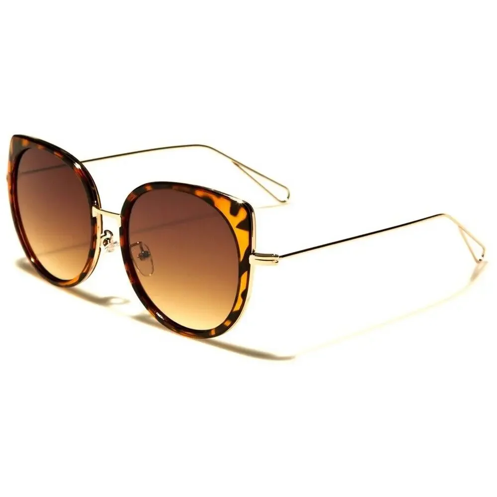 Designer Celebrity Fashion Elegant Womens Tortoise & Gold Cat Eye Sunglasses